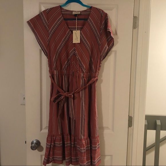 Striped Light Pink Dress w/ Ruffled Bottom - Picture 2 of 6